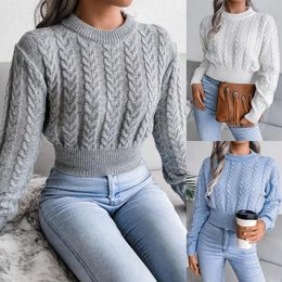 Women's Sweaters 2023 Autumn And Winter Classic Solid Colour Fashion Short Pullover Sweater Round Neck Casual Chunky Knitted