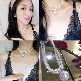 Choker Natural Freshwater Pearl Double-Layer Necklace Mother Shell Pendant