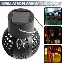 Novelty Lighting 1pc Solar Powered Flickering Flame Hanging Lantern Light Waterproof Outdoor Garden Decoration Lamp Ultra-long Rainy Day Lighting P230403