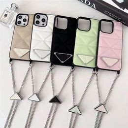 Luxury Adjustable Neck Strap Chain Cell Phone Cases for iPhone 15pro 15 14promax 14 13 13pro 12 12Pro Leather Texture Candy Cases Portable Phone Shell Cover 62386