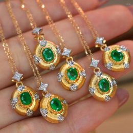 Pendant Necklaces JMK Vintage High Quality Emerald Italian Luxury Gold Plated Green Jewellery Neck Accessories For Women Party