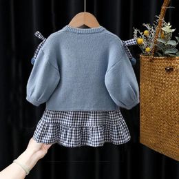 Clothing Sets And Toddler Spring Baby Summer Girls Cute Single-breasted Sweater Coat Plaid Long Sleeved Dress 1-7 Years