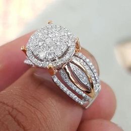 Wedding Rings Luxurious Silver Colour For Women Fashion Metal Two Tone Inlaid Zircon Stones Engagement Ring Jewellery