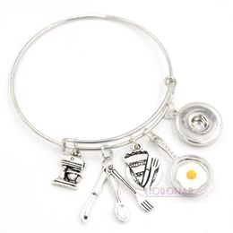 Whole Snap Jewelry Chef Bracelet Utensil Baking Cooking Frying Egg Pan Charms Wire Bangle Snap Button Bracelets for Chef Gift285F