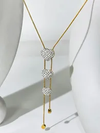 Choker Minar Luxury 18K Gold PVD Plated Stainless Steel Shiny Full Rhinestone Heart Y Shaped Long Tassel For Women