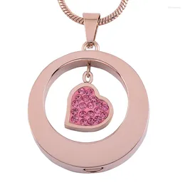 Pendant Necklaces IJD8251 316L Stainless Steel Cremation Jewelry For Ash Pink Crystal Heart In Circle Beautiful Women Necklace Fashion
