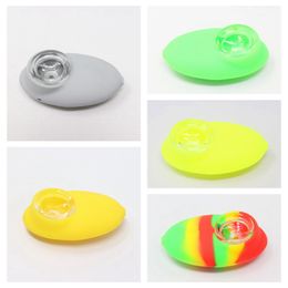 New Style Colorful Silicone Pipes Pebble Stone Shape Hand Portable Herb Tobacco Oil Rigs Spoon Glass Singlehole Filter Bowl Cigarette Holder Smoking DHL