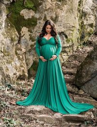 es Long Tail Pregnant Women's Dress Pography Prop V-Neck Long Dress Cotton Pregnant Women's Dress Autumn Po Shooting Clothing 230404