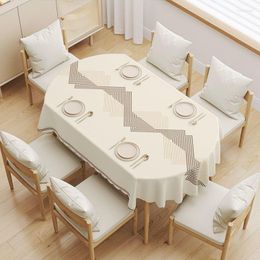 Table Cloth Tablecloth Oval 180cm PVC Beige White Modern Style Cover Water Resistant Oilproof Farmhouse For Dining Simple Decor