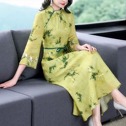 Casual Dresses Chinese Style Modified Cheongsam Dress 2023 Summer Fashion Retro Temperament Long Slim Stand Collar Women Qipao Z436