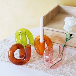 Candle Holders Glass Home Decore Vase Room Decoration Accessories Dining Table Decor European Wedding 230403