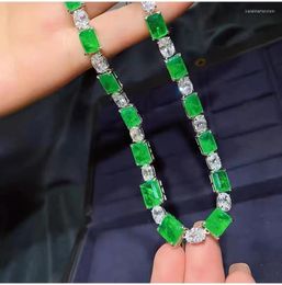 Chains Trendy Lab Emerald Diamond Necklace 925 Sterling Silver Party Wedding Chocker For Women Bridal Pendant Jewelry Gift