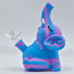 Sitting Elephant Style Colourful Smoking Silicone Bong Pipes Kit Portable Travel Bubbler Tobacco Philtre Funnel Spoon Bowl Oil Rigs Waterpipe Dabber Holder