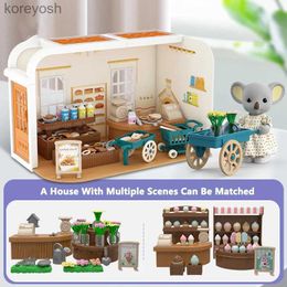 Kitchens Play Food Koala Kitchen DIY Scene Miniature Furniture 1/12 Sunshine Villa Model Bunny Cooking Toys House For Dollhouse Girl Birthday GiftL231104