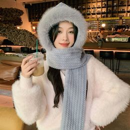 Autumn and Winter Plush Women's Large Headband Windproof Ear Scarf One Piece Hooded Thickened Warm Woollen Hat