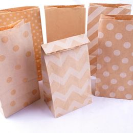 Gift Wrap 5Pcs Kraft Paper Bag Dot Stripe Print Baking Cookies Bread Cake Sweets Snack Takeaway Packaging Home Party Decor