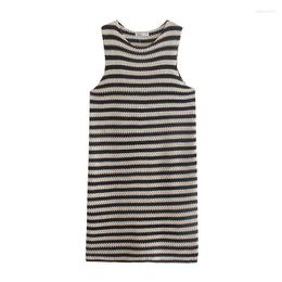 Casual Dresses Woman 2023 Summer Autumn White Black Oversize Stripe Dress Loose Sleeveless Classic Fashion Round Neck Holiday Stylish