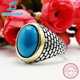 Cluster Rings Rose Gold Silver 925 Fine Jewellery Man Men Accessories Turquoise Gemstone Natural Onyx Agate Wholesale TRENDY TCR846