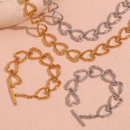 Necklace Earrings Set Chunky Casting Heart Handmade Chain Choker Bracelets Jewellery Lovely Romantic Peach Stainless Steel