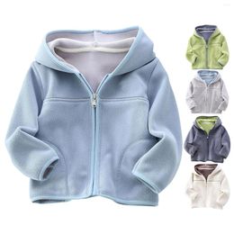 Jackets Toddler Kids Baby Outwear Long Sleeve Round Neck Solid Colour Jacket Zipper Hooded Windproof Coats For Girls Or Boys