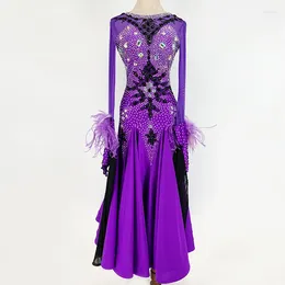 Stage Wear Ballroom Competition Dance Dress Women Advanced Feather Purple Waltz Costume Adult Show Standard Dresses