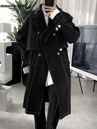 Men's Trench Coats Mauroicardi Spring Autumn Long Loose Cool Black Double Breasted Luxury Designer British Style Overcoats for 230404