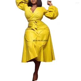 Ethnic Clothing African Dresses For Women 2023 Spring And Autumn V-neck Long Sleeve Yellow Red Dress Clothes