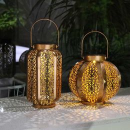 Novelty Lighting LED Solar Lantern Light Hollow Wrought Iron Projection Light Hanging Lamps Outdoor Waterproof Yard Garden Art Decoration P230403