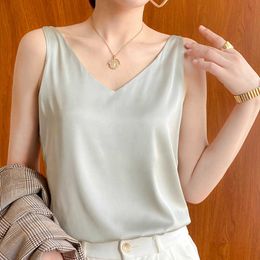 Women's Tanks Camis Strap Top Women Halter V Neck Basic White Cami Sleeveless Satin Silk Tank Tops Women'S Summer Camisole P230322