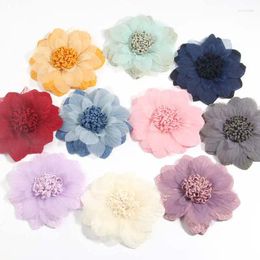 Decorative Flowers 100Pcs 9cm 3.6inch Lotus Chiffon Fabric Satin Artificial For Head Wedding Dress Hats Headband Brooch DIY Home Decor