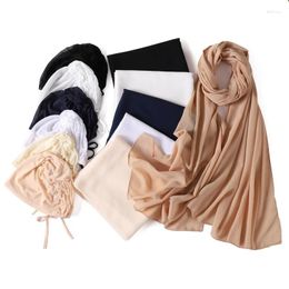 Scarves Cross-Border Breathable Elastic Mesh Cap Lace Bottoming Hood Plus Solid Colour Pearl Chiffon Scarf Set One Piece Dropship