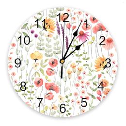 Wall Clocks Watercolour Floral Rustic Vintage Clock Silent Digital For Home Bedroom Kitchen Decoration Hanging Watch