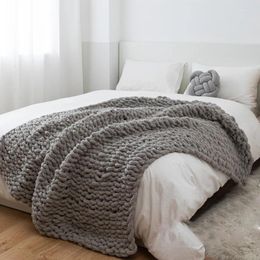 Blankets Chenille Coarse Wool Knitted Blanket Nordic Style Sofa Bed Decorative Solid Colour Hand-woven Cover