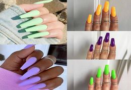 24pcs colourful and Long Ballerina Nails detachable False Nail Tips With Glue Press on Nails Art Fake nails Stiers9924455