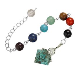 Speciale ciondolo a pendolo in resina con pietre preziose a forma di diamante Ciondolo a pendolo con albero della vita con 7 catene di sette chakra