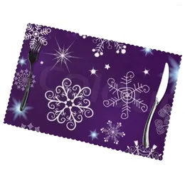 Table Mats Purple Christmas Snowflake Non-Slip Insulation Place For Kitchen Dining Washable Placemats Cup Mat Set Of 6