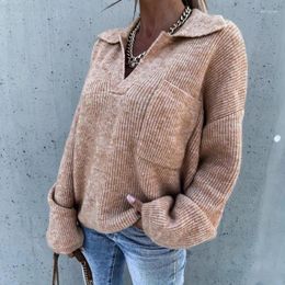 Women's Sweaters 2023 Autumn Winter V Neck Cotton Women Pullover Femme Knitted Jumper Korean Pockets Ladies Solid Knitwear Top