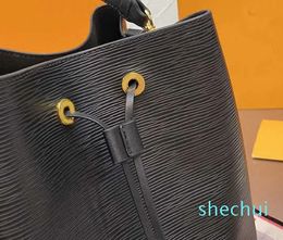 Classic Shell rossbody Bucket Handbag Quality Water Ripple Skin Leather Shoulder Tote Bags Canvas Lining Stripes Purse