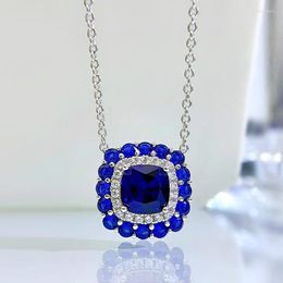 Chains 2023 7 Fat Square Green Diamond Blue Treasure Necklace Pendant Female Charm Chain