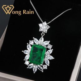 Wong Rain Vintage 100% 925 Sterling Silver Created Moissanite Emerald Gemstone Wedding Pendent Necklace Fine Jewellery Whole LJ2281C