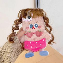 Phone Case Korean cartoon curly hair cute girl fuzzy plush fun phone case iPhone 15 13 14 Pro Max i11 protective soft cover 231104