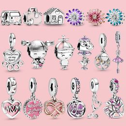 925 silver Fit Pandora Original charms DIY Pendant women Bracelets beads Pendant Cute Charm Paw Print Heart Suitcase