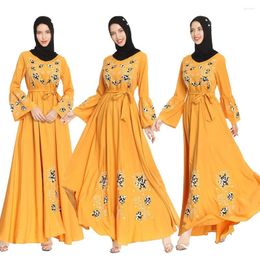 Ethnic Clothing Yellow Embroidery Muslim Women Long Maxi Dress Abaya Dubai Party Gown Jilbab Kaftan Cocktail Caftan Islamic Arab Robe