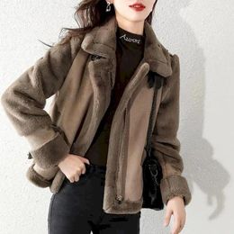 Women's Jackets Winter Jacket Fashion Zipper Motorcycle Set Casual Lapel Coat Women Thickened Suede Warm Plush Design