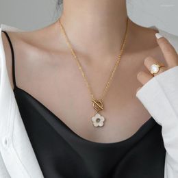 Chains Necklace Elegant Titanium Steel Golden Cherry Flower Shell Long For Gift 2023