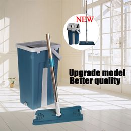 Mops Flat compression mop with bucket no hand mop 360 degree rotation with ultrafine fiber pad for household and kitchen cleaning 230404