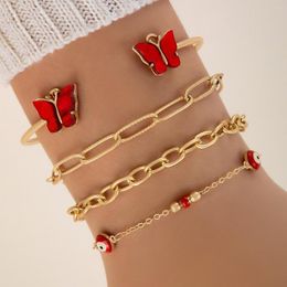 Charm Bracelets DoconaINS Wind Plating Red Butterfly Multilayer Bracelet Set Alloy Women's Of Four