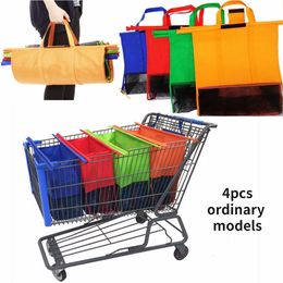 Shopping Bags 4pcsSet Reusable Cart Trolley Supermarket Storage Foldable EcoFriendly Shop Handbag 230404