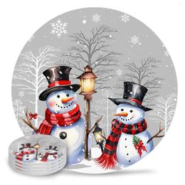 Table Mats Christmas Snowman Branch Snowflake Ceramic Coasters Absorbent Tableware Mat Coffee Dining Decoration Placemat Gift