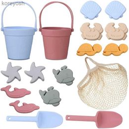 Kitchens Play Food Silicone Beach Toys Set Kids Travel Friendly Beach Silicone Bucket Shovel Sand Moulds Beach Bag Silicone Sand Toys for ToddlersL231104